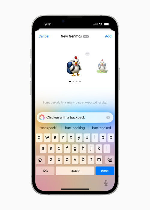 Users can create their own unique Genmoji, making conversations with family and friends more fun and playful.